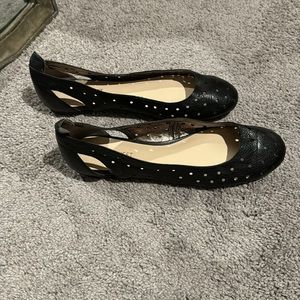NEW Never Worn Nine West Marie Suede Ballet Flat in Black/Pewter 7 1/2 M